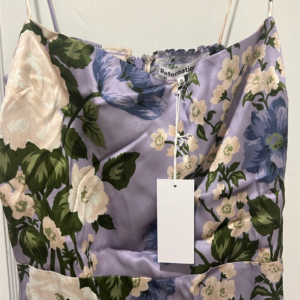 Reformation Frankie 100% Silk Lavender Floral Print Maxi Dress - Picture 5 of 8